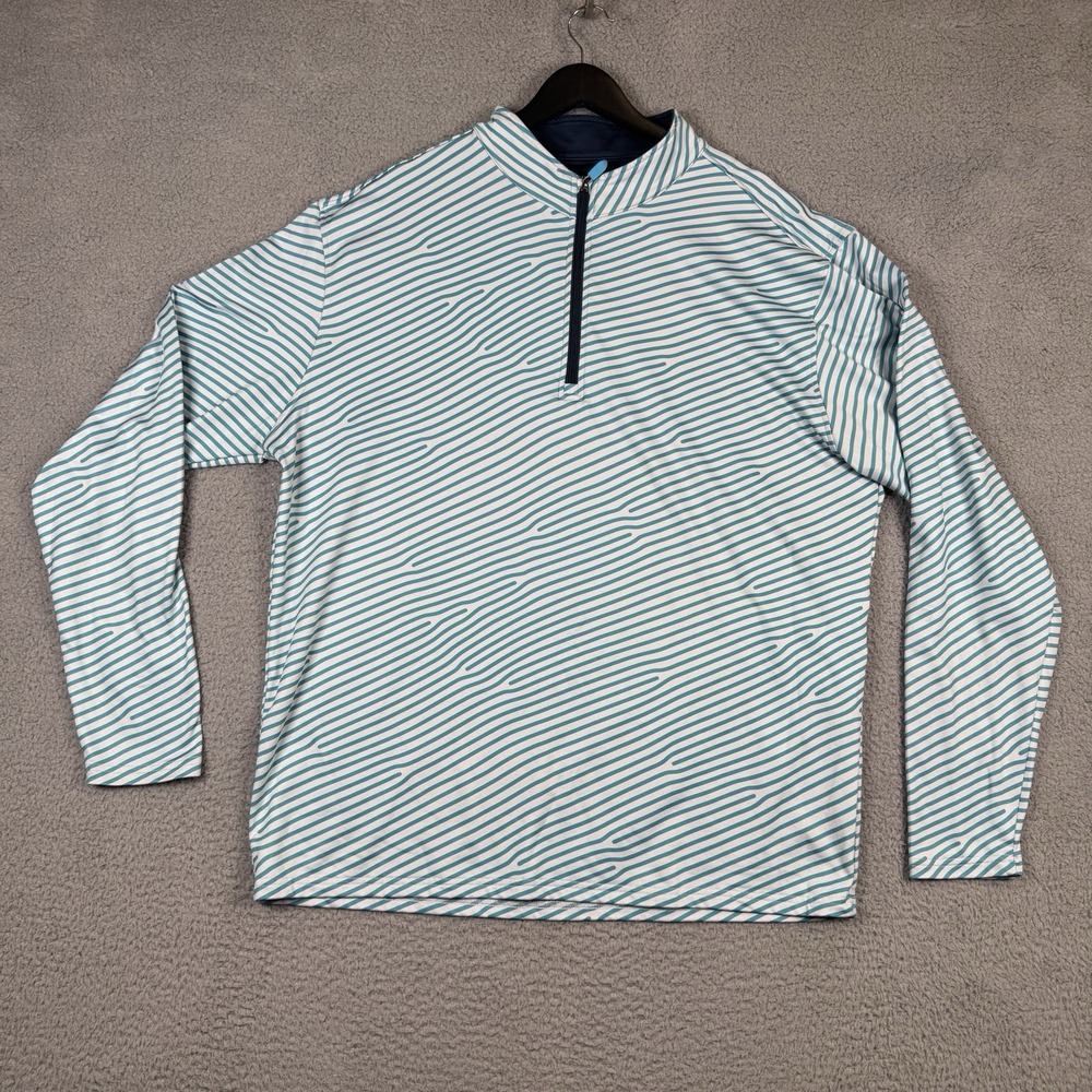 Pins and Aces Jacket Men XXL Teal Stripe 1/4 Zip Long Sleeve Golf Pullover Shirt